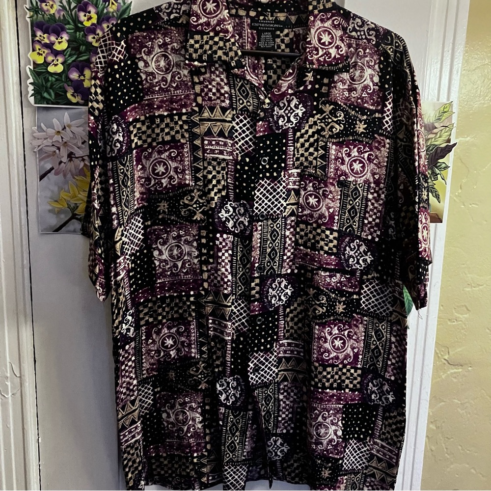 Vintage Men’s 80s Print Rayon Shirt Size L